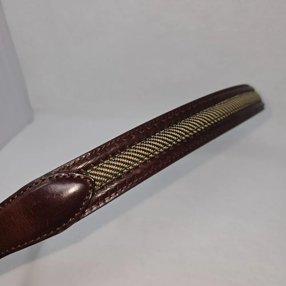 Brighton Belt P2707 Mens 36 Brown Leather Woven Inlay Brass Buckle